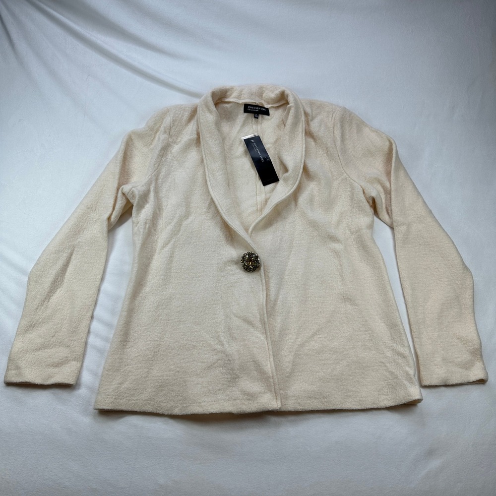 JONES NEW YORK Women's Cream‎ Shawl Collar Blazer Jacket Embellished Button XL